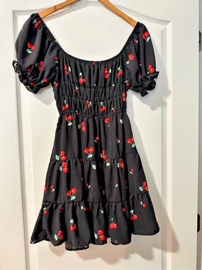 Liberty Love Mini Cherry Print Dress Size Medium Like New